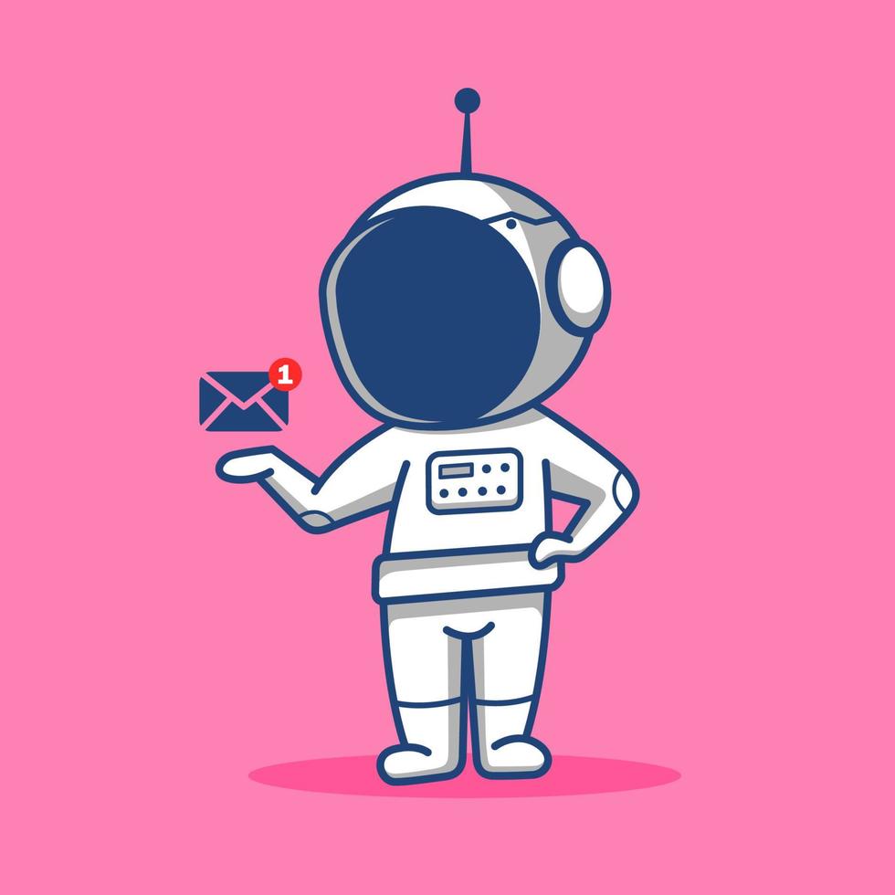 cartoon chibi astronaut notify that there is a message cartoon illustration free vector